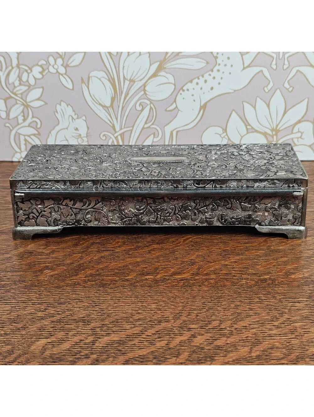 Vintage International Silver Co Silverplate Jewelry Box Mirror Velvet 9